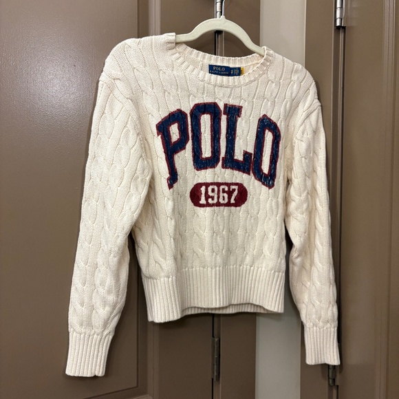 Polo by Ralph Lauren Logo Cable-knit Cotton Crewneck Sweater XS - Picture 1 of 2